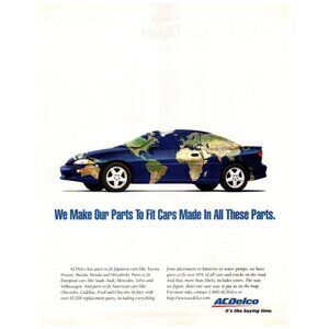 1996 AC Delco Car Parts Vintage Print Ad Chevy Cavalier Coupe World Map Wall Art
